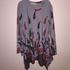 Flowy asymmetrical long sleeve paisley dress